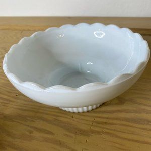 Vintage Scalloped Edge Milk Glass Pedestal Bowl